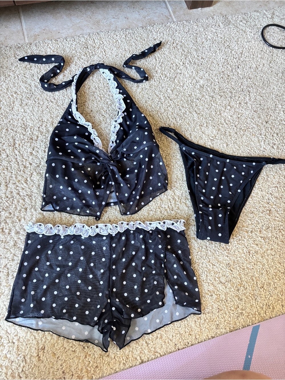 Samiol Black Polka Dot 3-Piece tankini set